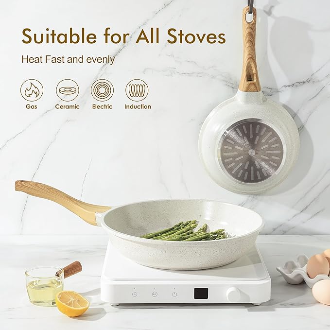 SENSARTE Nonstick Ceramic Frying Pan Skillet, 8 Inch Omelet Pan, Healthy Non Toxic Chef Pan, Induction Compatible Egg Pan with Heat Resistant Handle, PFAS-Free, White