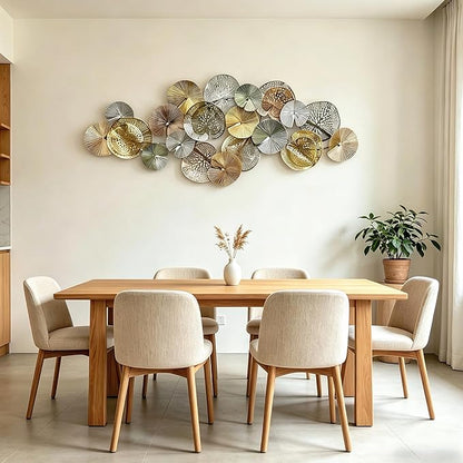 Roivikis Large Metal Wall Art Decor, 3D Abstract Lotus Leaves Wall Art, Handcrafted Modern Metal Wall Sculpture for Living Room, Bedroom, Entryway, Gold & Silver Tone