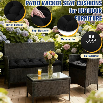 Patio Furniture Cushions Outdoor, Waterproof Wicker Chair Cushions Set of 3, 1 Loveseat & 2 Seat Pads, Thick Outdoor Replacement Cushions for Porch Lawn Bench Couch Sofa Swing, Black