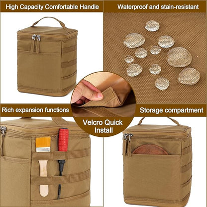 Tactical Camping Storage Bag, Utility Camping Tote Kitchen Organizer Storage Box, Trunk Organizer with Shoulder Strap,Outdoor Garden Tool Bag for Camping, Travel, Picnic (02-khaki)