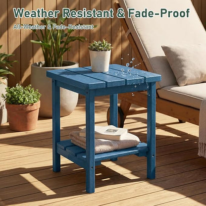 Furnimart Adirondack 2-Layer Square Outdoor Side Table, Extra-Thick HDPE Weather-Resistant Small Patio Table, Blue Outdoor End Table for Garden Balcony Yard Deck Poolside(Blue)
