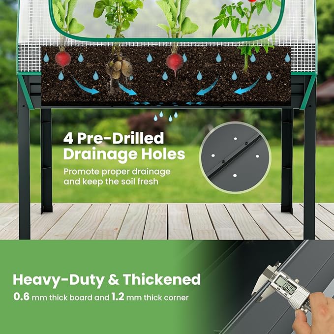 Giantex 3-in-1 Raised Garden Bed with Greenhouse Cover & Trellis Rope, Galvanized Metal Elevated Planter Box w/ Legs, Drainage Holes, 46”x23.5”x59” Raised Bed for Flower Herb Vegetable, Easy Assembly