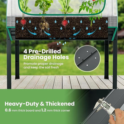 Giantex 3-in-1 Raised Garden Bed with Greenhouse Cover & Trellis Rope, Galvanized Metal Elevated Planter Box w/ Legs, Drainage Holes, 46”x23.5”x59” Raised Bed for Flower Herb Vegetable, Easy Assembly