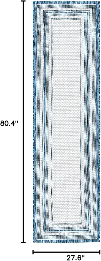 SAFAVIEH Washable Rug Outdoor Courtyard Collection - 2'3" x 6'7" Runner, Ivory & Navy, Non-Shedding & Easy Cleaning, Ideal for Patio, Entryway, Mudroom, Hallway, Kitchen (CY8475-53412)