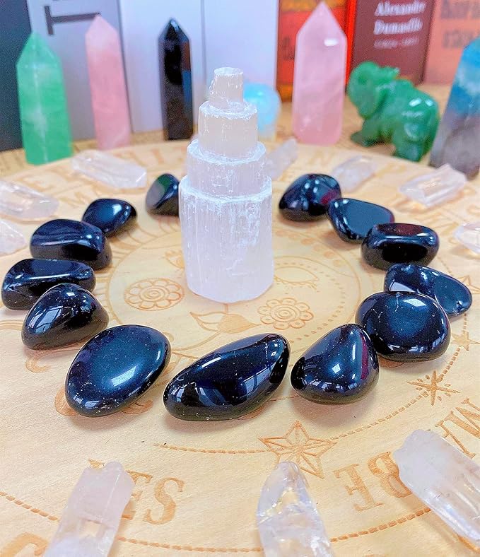 QINJIEJIE Black Obsidian Crystals Polished Stones Bulk 0.6-1" Natural Stone Tumbled Reiki Healing Crystal for Succulents Plants Vase Filler Decoration Bulk 0.45 LBS