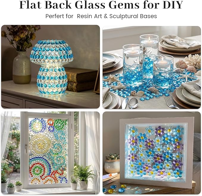 FUTUREPLUSX 5Lb Light Blue Flat Glass Marbles, Glass Beads Flat Gems Aquarium Pebbles Vase Filler Table Scatter Decor