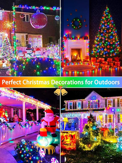 4 Pack 180FT Solar Christmas Lights Outdoor Waterproof, Super Bright 320 LED Solar String Lights with 8 Lighting Modes, Green Wire Solar Twinkle Tree Lights for Outside Xmas Party Yard(Multi-Colored)