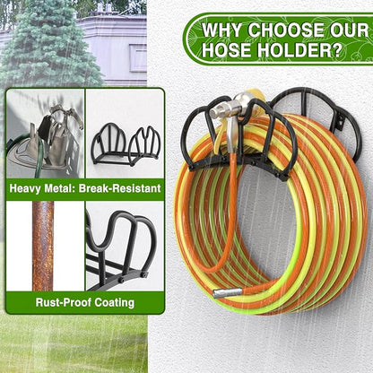 Qatsrin Super Stable Garden Hose Holder Wall Mount, Heavy Duty Water Hose holder Hanger Holds 125-Feet Hose, Metal Hose Storage Reel Rack Organizer for Outside Yard Lawn