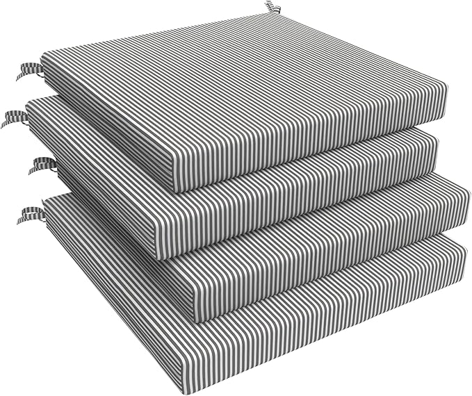 LVTXIII Outdoor Seat Cushions Seasonal Replacement Chair Cushions, Patio Chair Pads with Ties for Dining Chairs and Garden Furniture, Square Back, 19"x19"x2", 4 Pack, Strip Grey