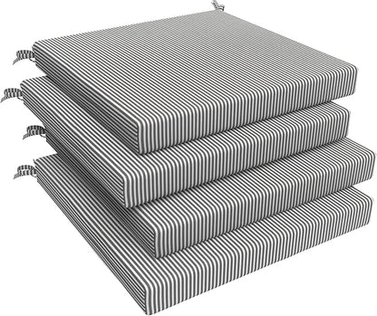 LVTXIII Outdoor Seat Cushions Seasonal Replacement Chair Cushions, Patio Chair Pads with Ties for Dining Chairs and Garden Furniture, Square Back, 19"x19"x2", 4 Pack, Strip Grey