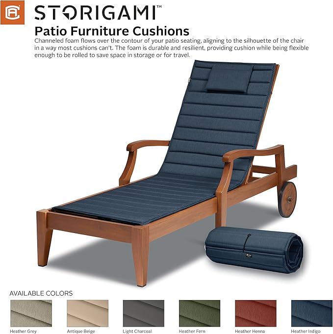 Classic Accessories Storigami Water-Resistant 74 x 23 Inch Chaise Lounge Cushion, Heather Indigo, Patio Cushion