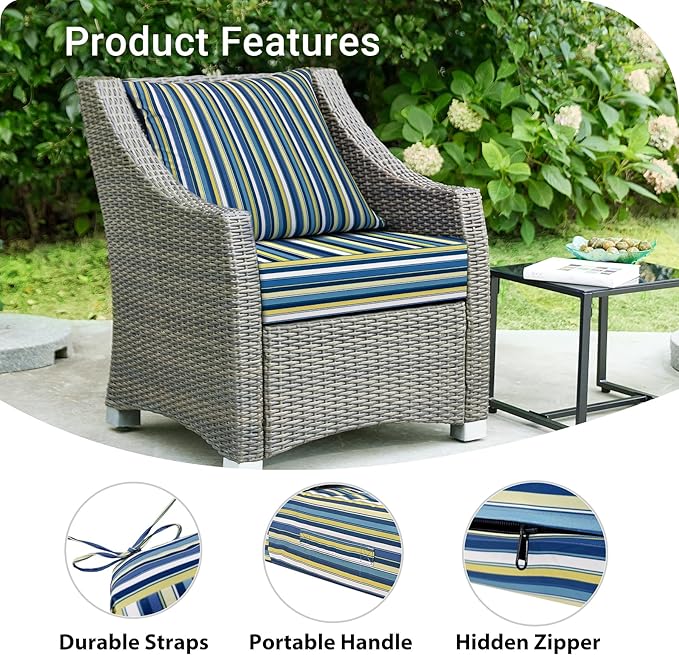 Outdoor Cushions for Patio Furniture,Outdoor Seat Cushion Set 24 x 24 x 4 Inch,Waterproof & Fade Resistant Outdoor Chair Cushions, Patio Chair Cushion, Blue Stripe