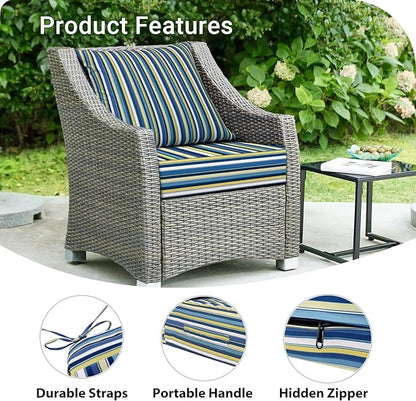 Outdoor Cushions for Patio Furniture,Outdoor Seat Cushion Set 24 x 24 x 4 Inch,Waterproof & Fade Resistant Outdoor Chair Cushions, Patio Chair Cushion, Blue Stripe