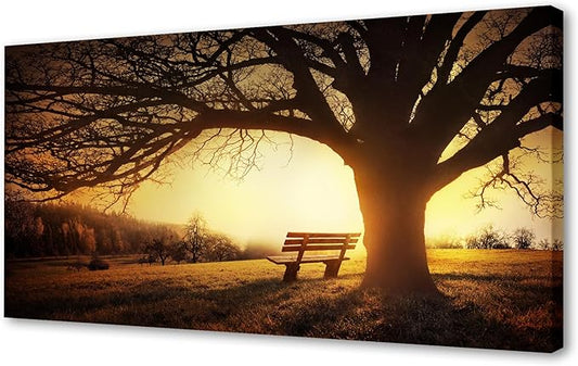 Muolunna BK4098 Wall Art Decor Canvas Print Picture Big Trees in Sunset 1 Panel Golden Sunset Forest Natural Landscape Painting Artwork for Living Room Bedroom Office Home Wall Decor