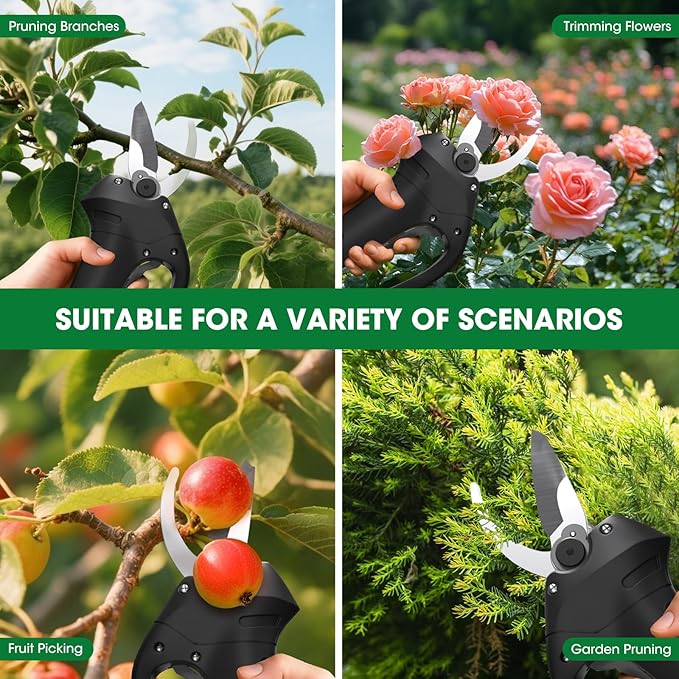 Electric Pruning Shears for Gardening, Portable Cordless Electric Pruner Suitable and Adjustable Cutting Diameter 1 Inch for Gardens, Farms (Included 2Pcs Battery)