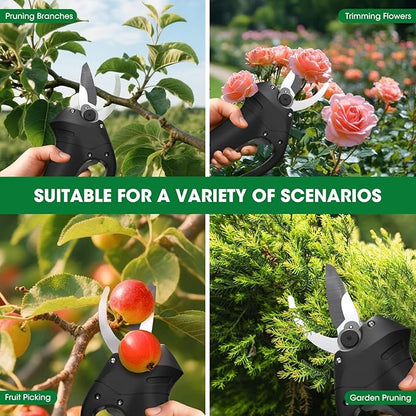 Electric Pruning Shears for Gardening, Portable Cordless Electric Pruner Suitable and Adjustable Cutting Diameter 1 Inch for Gardens, Farms (Included 2Pcs Battery)
