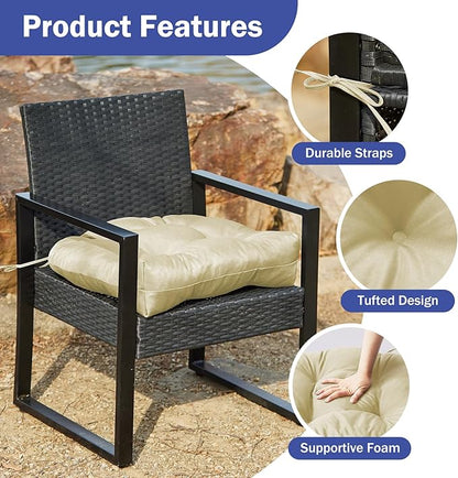 Outdoor Chair Cushions Set of 4, Patio Chair Cushions with Ties, 19x19+5” Tufted Outdoor Seat Cushions, Waterproof Patio Furniture Cushions, Outdoor Dining Chair Pads, Beige