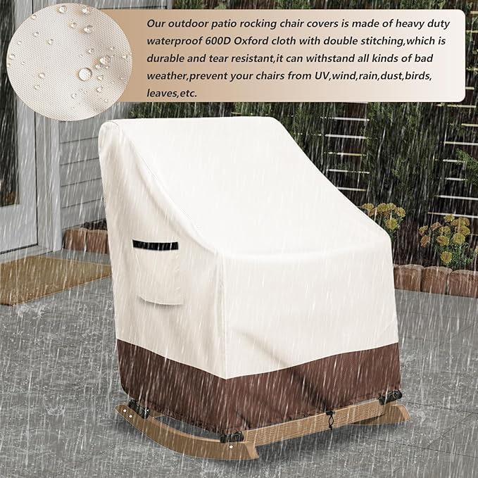 Outdoor Adirondack Rocking Chair Cover,Heavy Duty 600D Waterproof Patio Rocking Chairs Cover for 32" W x 35" D x 32" H Rocking Chair,Beige