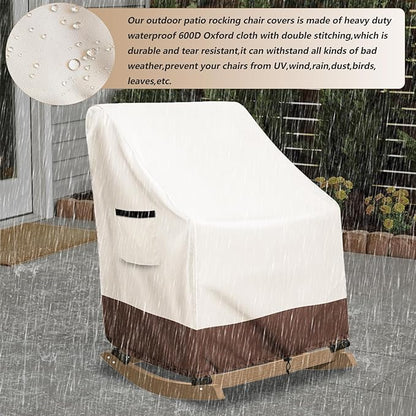 Outdoor Adirondack Rocking Chair Cover,Heavy Duty 600D Waterproof Patio Rocking Chairs Cover for 32" W x 35" D x 32" H Rocking Chair,Beige