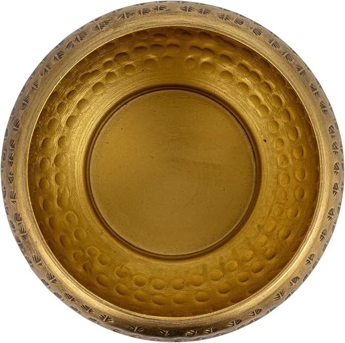 Creative Co-Op Round Hammered Metal Container with Butterfly Finial, Brass Finish