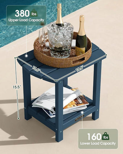 Outdoor Side Table, 2-Tier HDPE Small Outdoor Table, Adirondack Side Tables, Outside End Tables for Patio, Porch, Deck, Pool, Weather Resistant (Navy Blue)