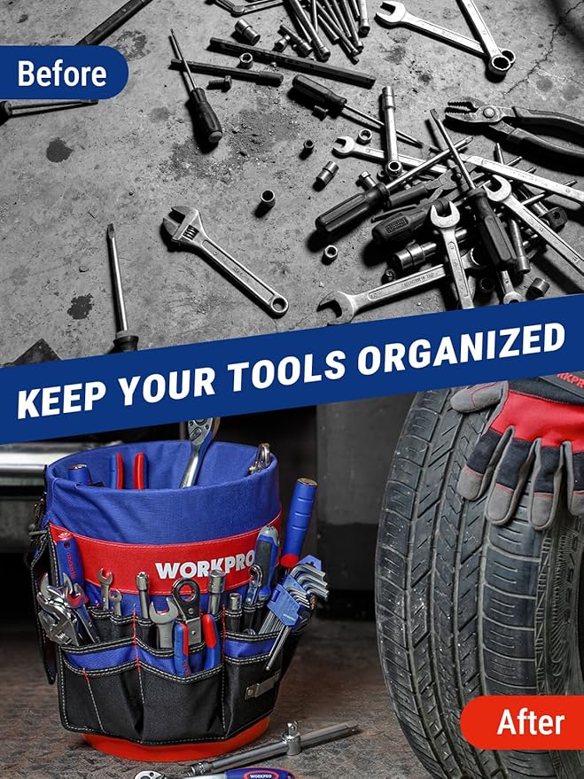 WORKPRO Bucket Tool Organizer with 51 Pockets Fits to 3.5-5 Gallon Bucket (Tools Excluded)
