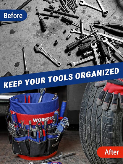 WORKPRO Bucket Tool Organizer with 51 Pockets Fits to 3.5-5 Gallon Bucket (Tools Excluded)