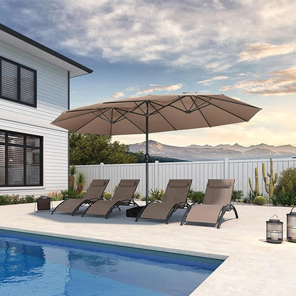 PURPLE LEAF 15ft Patio Market Umbrella with Base Double-Sided Rectangle Outdoor Table Sun Umbrellas with Crank 12 Heavy Duty Sturdy Ribs for Pool Beach Deck Backyard Taupe