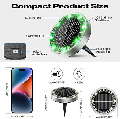 Peasur Mini Solar Ground Lights Outdoor, 2 Pack Flat Solar Powered Disc Lights, IP68 Waterproof, Anti-Rust, Landscape Lighting for Pathway Garden Yard Lawn Walkway Landscape Driveway, Green