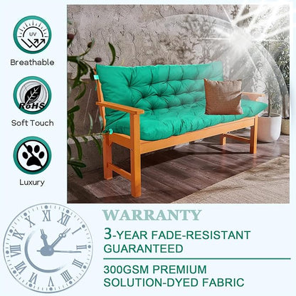 Outdoor Swing Cushions 3 Seater Waterproof, Replacement Bench Cushions for Outdoor Patio Furniture with Backrest, Porch Swing Cushion with Ties for Lawn and Garden (Lake Blue, 40x71in)