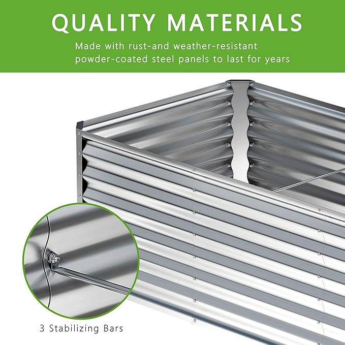 6x2x2FT Galvanized Raised Garden Bed,Planter Raised Beds-Metal Garden Box,Large Plant for Outdoor Planting, Vegetables Bed，Flower,herb-Silver