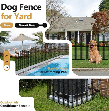 10 Panels Decorative Garden Metal Fence, 48in (H) x 24ft (L) No Dig Dog Fencing for Outdoor Yard, Rustproof Animal Ground Stakes Temporary Panel Border Barrier for Patio Flower Bed Camping