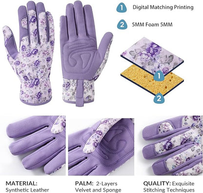 Pleneal Gardening Gloves for Women Men - Leather Garden Gloves Thorn Proof, Outdoor Protective Working Gloves for Weeding