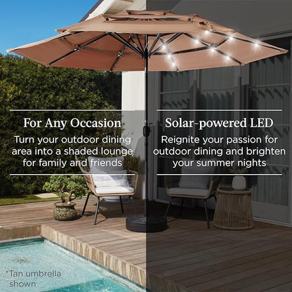 Best Choice Products 10ft 3-Tier Solar Patio Umbrella, Outdoor Market Sun Shade for Backyard, Deck, Poolside w/ 24 LED Lights, Tilt Adjustment, Easy Crank, 8 Ribs - Sky Blue