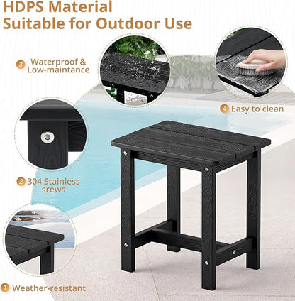 LUE BONA Outdoor Side Table, HDPS Small Outdoor Adirondack Side Tables, Outside End Table for Patio, Porch, Deck, Pool, Weather Resistant/Easy Maintenance, Black