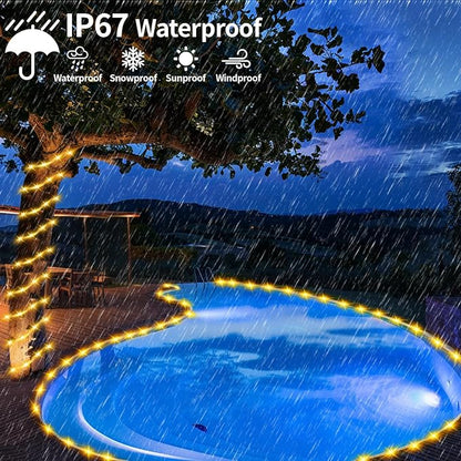 LairtPOW 98FT Waterproof 300LEDs Solar Rope Lights, Type C Charging, Remote-Controlled, for Outdoor Pathway Pool Patio Party Garden Yard Palm Tree Holidays (Brighter - Warm White)