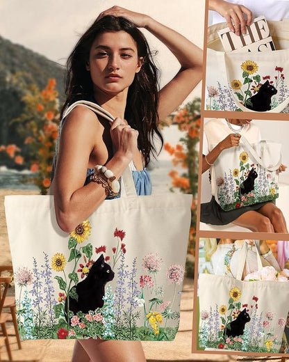 Miss Adola Large Tote Bag for Women - Canvas Tote Bag with Zipper Aesthetic Reusable Shoulder Bag for Gym, Travel, Work