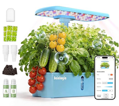 Sainlogic Hydroponics Growing System, 12 Pods Indoor Garden 24W Adjustable-Height LED Grow Light, Gift for Mom, APP & WiFi Smart Planter, Quiet Pump, Auto Timer, for Herbs Vegetables Flowers