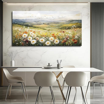 FUHAIHUA Canvas Wall Art For Living Room Large Framed Wall Decor For Office Modern Bedroom Decorations Prairie Flowers Landscape Pictures Farmhouse Paintings Artwork Aesthetic Home Decor 30" x 60"