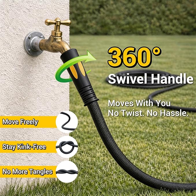 TheFitLife Garden Hose 25 ft - Heavy Duty 25ft Non-Expandable Water Hose, No Kink, Lightweight, Easy Control, Ideal for Patios, Small Yards, Daily Watering, 1/2 id x 25 feet