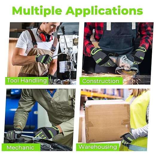 HANDLANDY Work Gloves Mens & Women, Utility Safety Mechanic Working Gloves Touch Screen, Flexible Breathable Yard Work Gloves (Medium, Green)