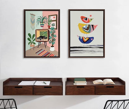 Kate and Laurel Sylvie The Family Tree Framed Canvas Wall Art by Rachel Lee of My Dream Wall; 18x24 Brown; Colorful Animal Art for Wall