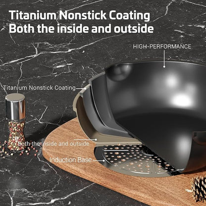Nonstick Cookware Set, Titanium Coating Pan Set, Induction Cookware Oven Safe RV Kitchen Set, PFAS PFOA & PTFE Free, (8+11Inch with Lid)
