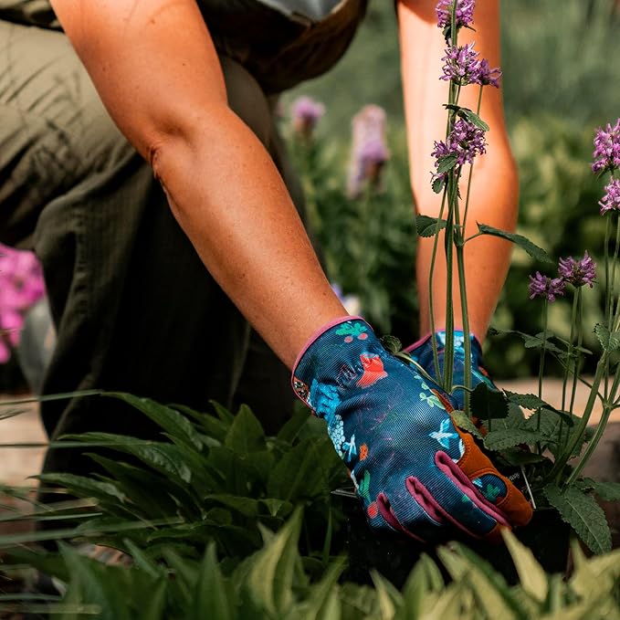 Wells Lamont Women's Garden Print Slip-On High Dexterity Work and Gardening Gloves, Navy, Small (7753S-990)