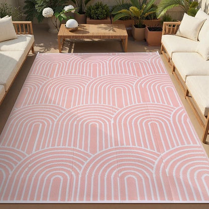 Anidaroel Rainbow Patio Rugs Outdoor 8’X10’ Waterproof, Reversible Camping Rug for Outside RV, Portable Plastic Straw Outdoor Area Rug for Backyard, Garden, Pool Deck (Pink, 8‘X10')