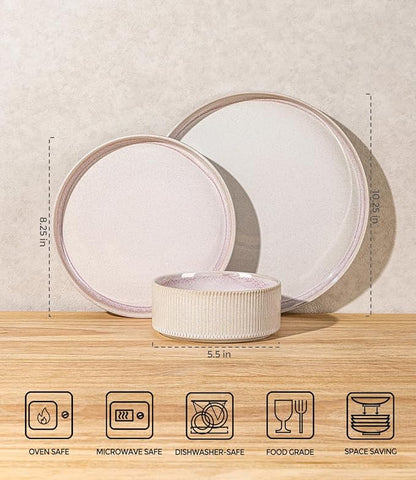 TheTerra Ceramic Dinnerware Sets for 8, 24 Pieces Porcelain Lightweight Plates and Bowls Sets, Scratch Resistant Dish Set, Oven & Microwave & Dishwasher Safe, Primrose Pink