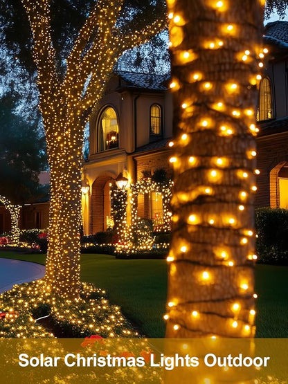 4 Pack Solar Christmas Lights Outdoor Waterproof, 132FT 400LED Solar String Lights Green Wire Fairy Lights, Solar Twinkle Lights with 8 Lighting Modes for Xmas Garden Decorations (Warm White)
