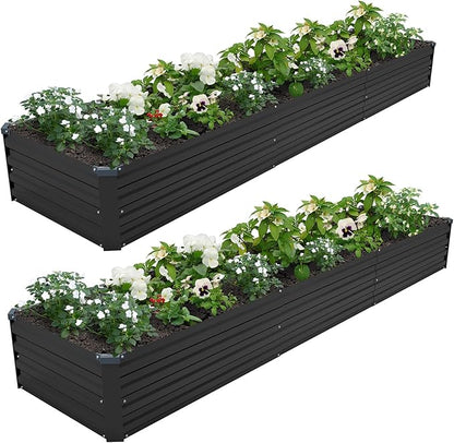 12×2×1FT(2PCS) Galvanized Raised Garden Bed Kit Metal Planter Boxes,Large Outdoor Planters Garden for Planting Vegetables,Flowers,Herbs -Black