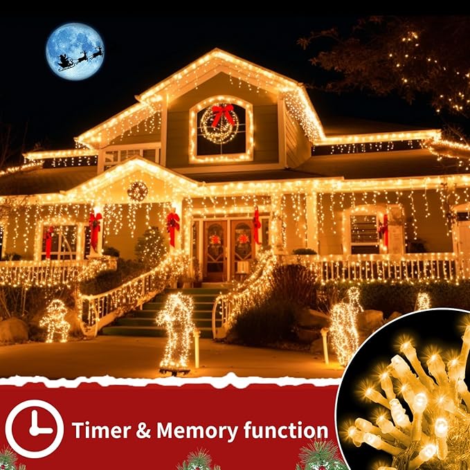 Plug-in Icicle Christmas Lights Waterproof - 65Ft 506 LED Icicle Lights for Outside Decorations with Remote, Warm White Icicle String Lights for Outdoor Indoor House Balcony Decor