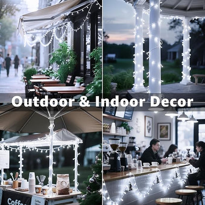 Christmas Decorations Connectable White String Lights Indoor, 150 LED Super Bright String Lights, 8 Modes Christmas Lights Plug in Twinkle Fairy Lights for Classroom Decorations